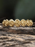 Romantic Rose Floral Wedding Band,Vintage Flower Yellow Gold Wedding Ring For Women Anniversary Daily Wear ANNIVERSARY