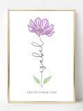 October Birth Flower Art Personalised, October Birthday Gifts for Her, Birth Month Flower and Name, Birth Flower Gift for Friend, UNFRAMED birthday flower