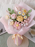 Hand-crochet bouquet, Candy colors yarn flowers, Peony, daffodil, rose, daisy, gerbera, lavender, snow fruit, tulip, forget-me-not FLOWER DELIVERY