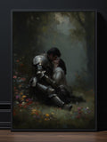 Knight and Princess Kissing Poster: Dark Romantic Print Love Romance Flower