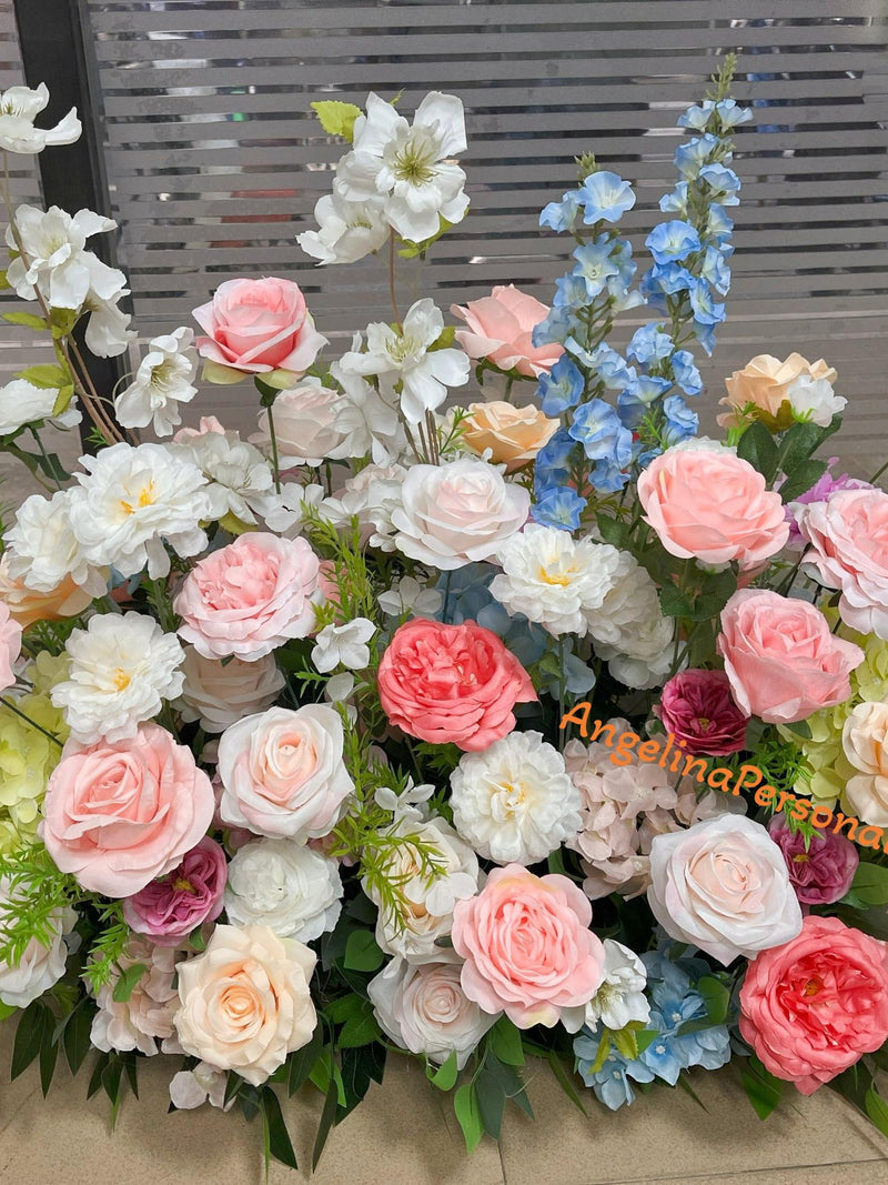 Pastel colors Wedding Flower Arrangement: Sweetheart Table Decor Wedding aisle flowers, ground arch florals wedding flower