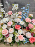 Pastel colors Wedding Flower Arrangement: Sweetheart Table Decor Wedding aisle flowers, ground arch florals wedding flower
