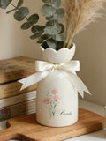 Personalized Birth Flower Vase With Name, Ceramic Vase Birthday Gift, Gift for Mom, Birthday Gift for Grandmother, Bridesmaid Gifts with Bow birthday flower