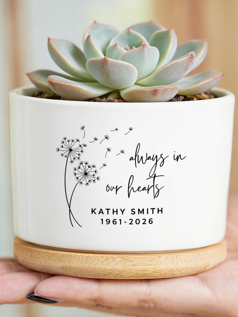 Personalized Dandelion Memorial Planter, Custom Name & Dates Ceramic Pot, Sympathy Bereavement Gift, Remembrance Keepsake sympathy flower