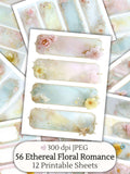 Ethereal Floral Romance Labels Printable Ephemera, Flower Junk Journal Digital Download, Pastel Shabby Chic Instant Scrapbook Craft Planner Love Romance Flower