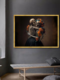 Romantic Skeleton Embrace Canvas, Day of the Dead Wall Art, Floral Skull Art, Gothic Love Decoration, Halloween Home Canvas Framed Wall Art Love Romance Flower