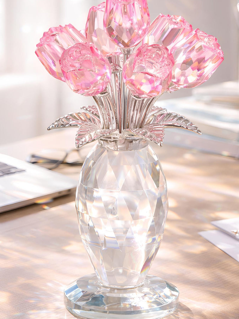 Crystal Rose Flower Ornament, Glass Rose Bouquet, Gift for Mom & Her, Anniversary ValentineÕs Day, Home Decor ANNIVERSARY