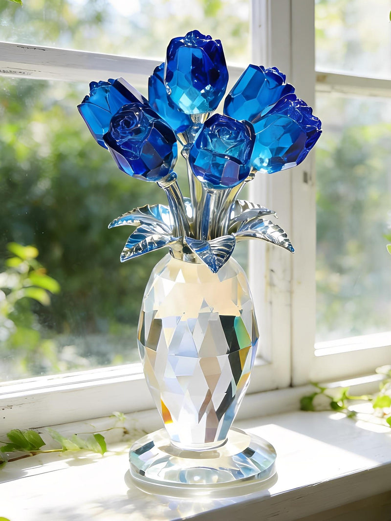 Crystal Glass Rose Flower Ornament, Glass Rose Bouquet Decor, Romantic Gift for Her Mom, Anniversary Birthday, ValentineÕs Day Home Decor ANNIVERSARY