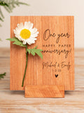 Paper Anniversary Gift, Custom Wood Or Paper Card with Handmade Paper Flowers, Personalized First Year Gift Card, Handmade Flowers for Her ANNIVERSARY