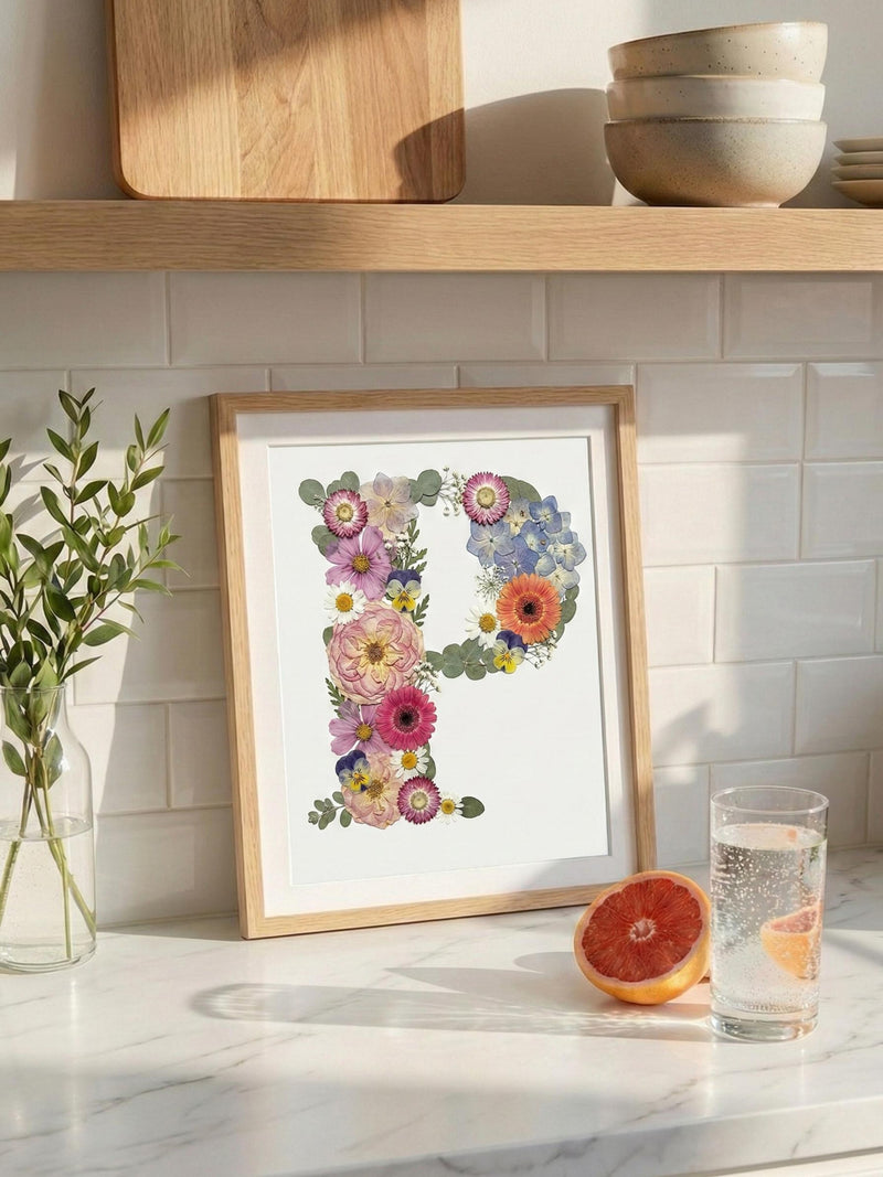 Custom Pressed Flower Initial Frame, Handmade Real Dried Flower Letter Art, Personalized Birth Month Floral Wall Decor birthday flower