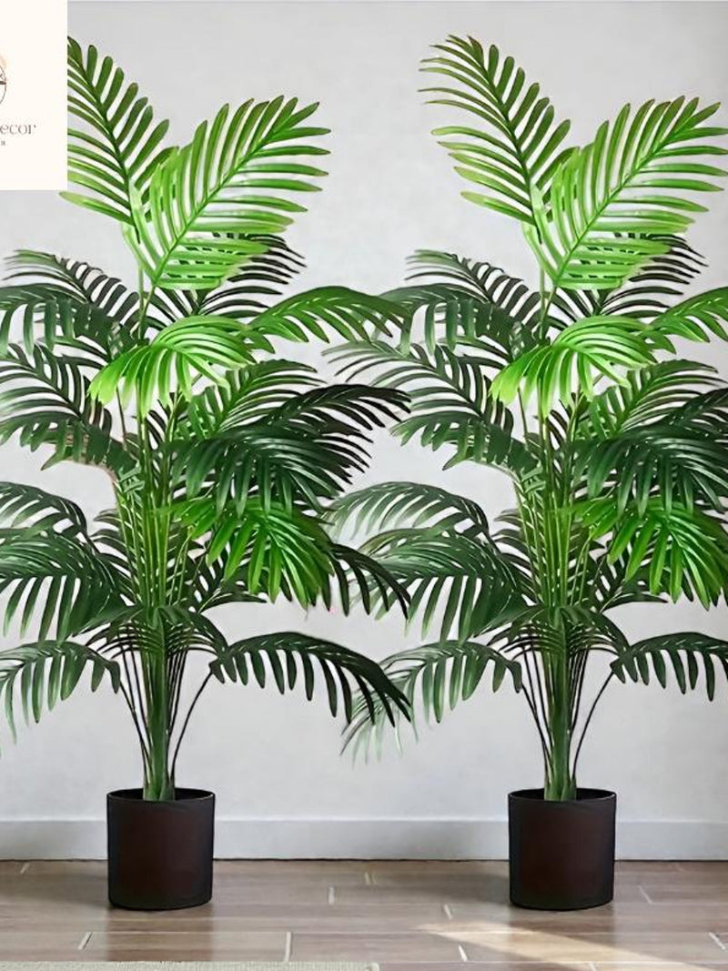 Set of 2 Artificial Areca Palm Plants | 90cm Faux Tropical Decor faux plants