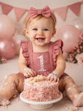 1 Floral Embroidered Natural Cotton Muslin Romper 1st Birthday Girl Outfit, Boho Floral First, Cake Smash Outfit, Dusty Rose, Pastel Colors birthday flower