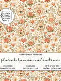 Floral Hamsa Valentine Seamless Pattern 300 DPI PNG Botanical Antique Vintage Rose Evil Eye Love Heart Watercolor Art Digital Fabric POD Love Romance Flower