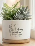 Ceramic succulent planter with memorial quote, personalized name & dates, dandelion line art, indoor desk windowsill pot, sympathy remembran sympathy flower