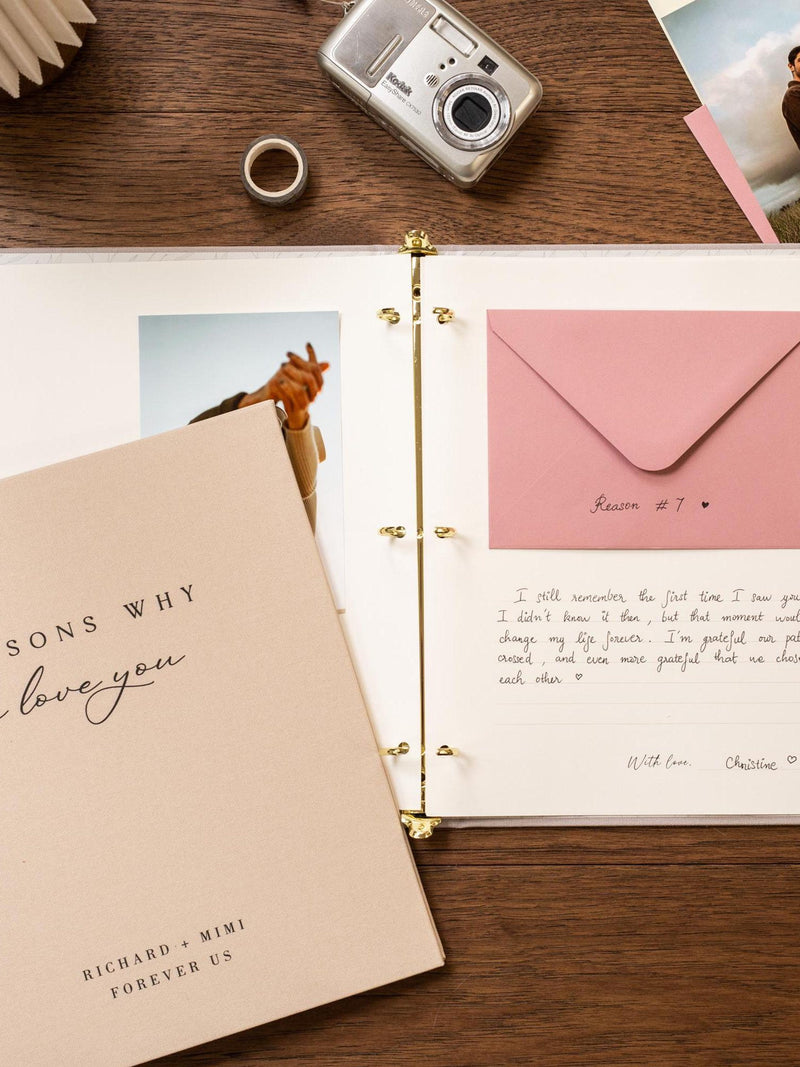 Reasons Why I Love You Scrapbook Binder w/ 20 Pages - Romantic Love Notes Photos Couple Envelopes Keepsake Book, Meaningful Anniversary Gift Love Romance Flower