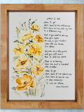When I Go Floral, Time of Loss Art Poem, Yellow Floral Watercolour Art, Yellow Loose Flowers Learn to Live With Love, Tribute Sympathy Gift sympathy flower