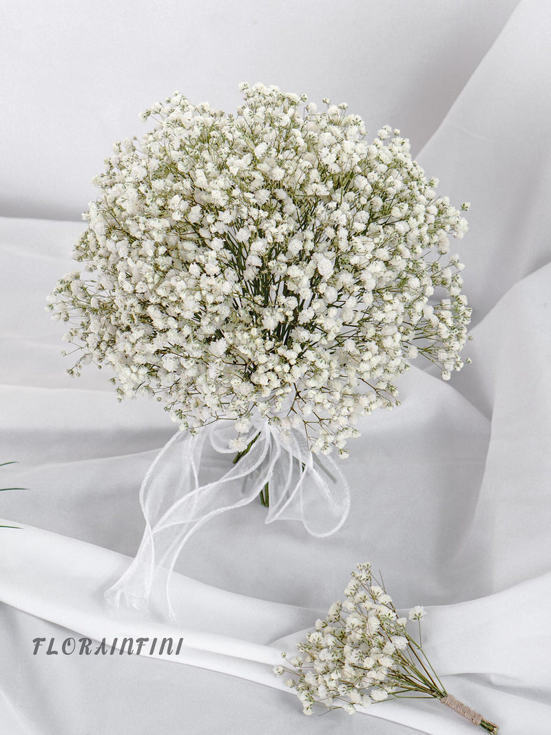 Boho White Babybreath Bridal Bouquet Set/Spring bridal Wedding bouqeut/Customized Decorative Bouquets/ gift for her Bouquet