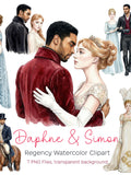 Regency-Era Watercolor Clipart, Simon & Daphne Bundle Ð 7 PNG Elements Ð Romantic Graphics Ð Transparent Background Love Romance Flower