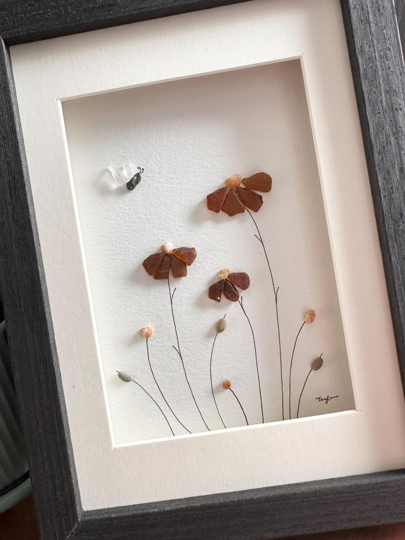 Sea Glass Art Sunflowers Pebble Art Flowers Sea Glass Art Butterfly Floral Wall Art For Bathroom Decor House Warming Gift For Nature Lover house warming flower