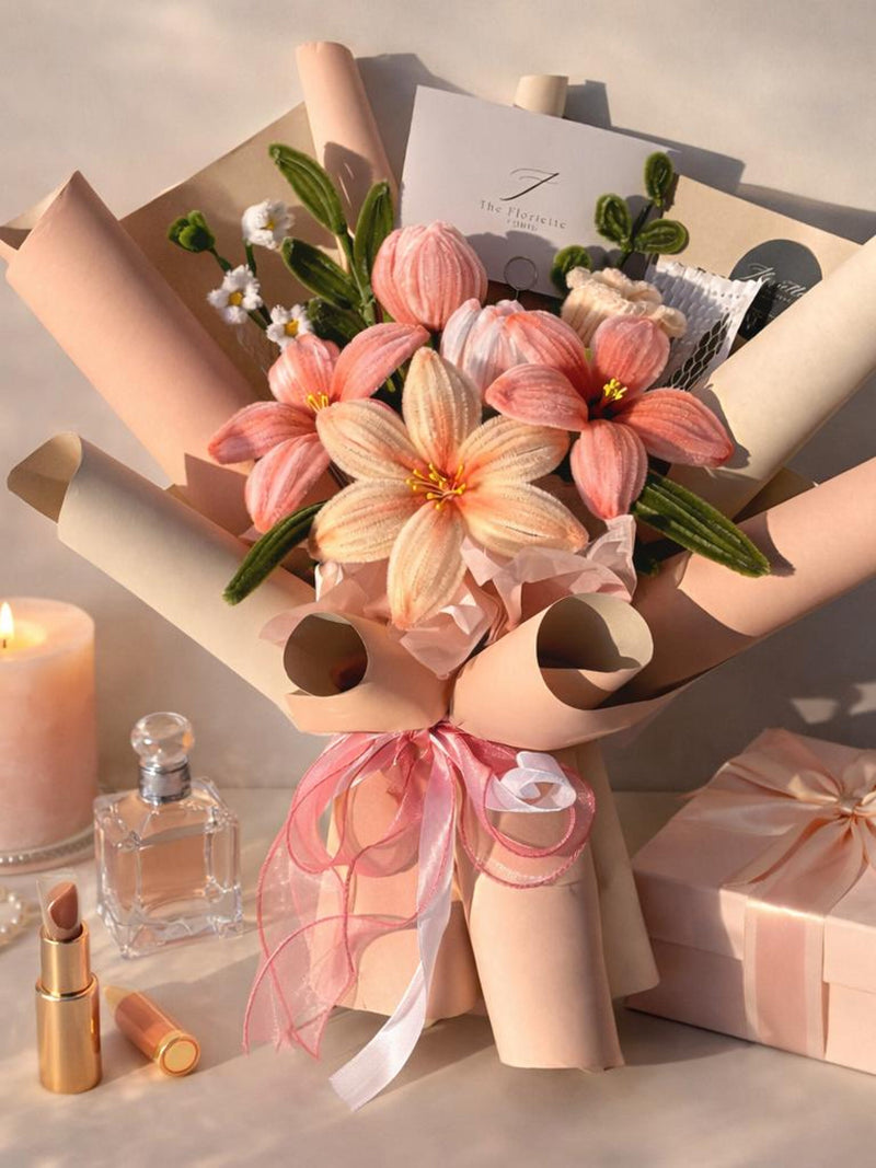 Handmade Pink Chenille Lily Bouquet Ð Everlasting Floral Gift Bouquet