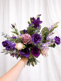 Purple Silk Flower Bridal Bouquet: Plum Lisianthus & Mauve Roses wedding flower