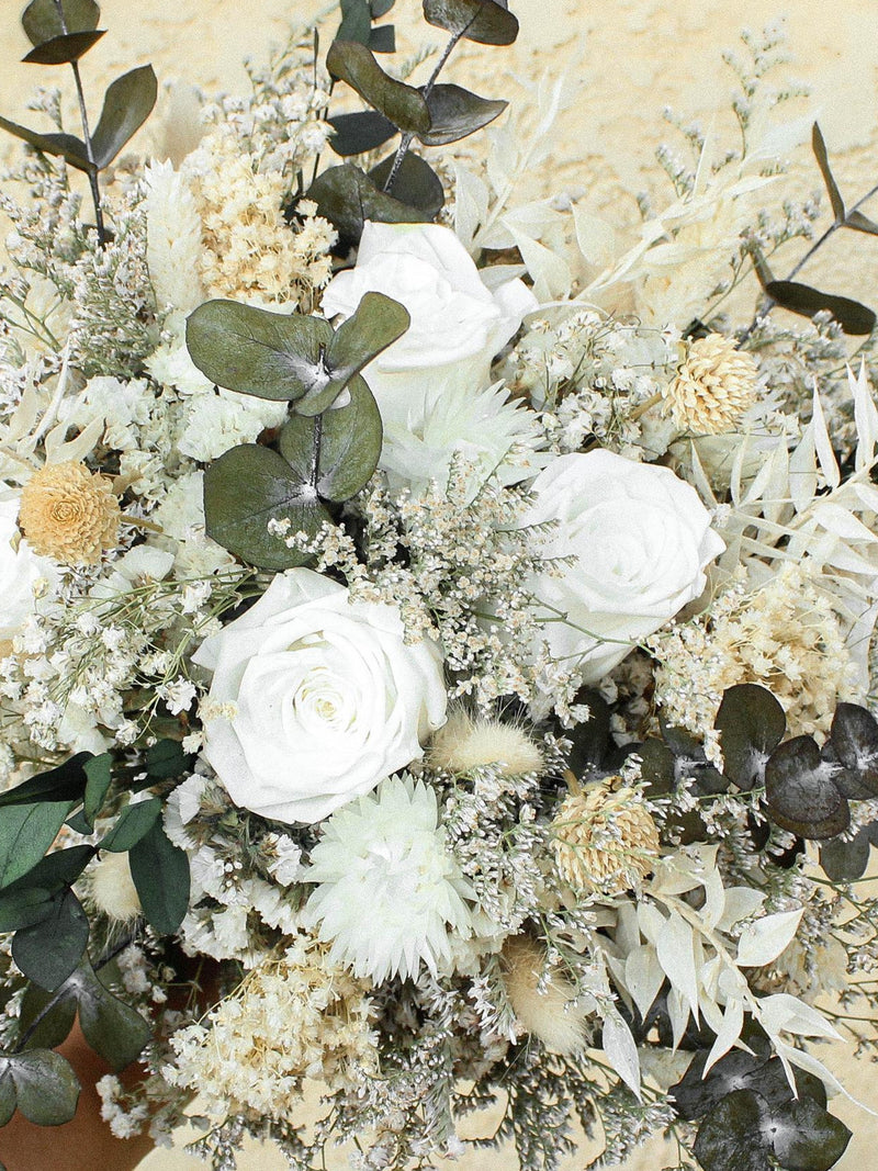 Ivory, White and Greenery Bouquet / Dried, Preserved Bouquet with wildflowers and leaves / Neutral Wedding flowers wedding flower