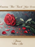 Red Rose Wall Art for Frame TV, Romantic Floral Painting, Dark Moody Flower Art Love Romance Flower