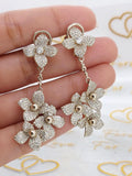 14k Gold Flower Drop, Custom made Solid Dangling Gold Earring with Flower Charms, Bubble Flower Earring Charm, Flower Earrings, Perfect gift ANNIVERSARY
