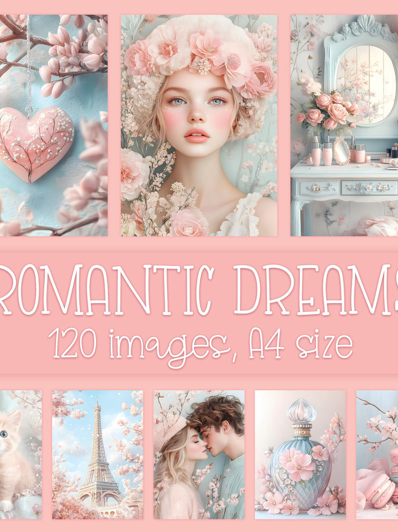 Romantic Junk Journal Pages: Vintage Digital Ephemera, Valentine Day Crafts (Instant Download) Love Romance Flower
