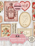 Printable Valentine Ephemera, Romantic Vintage Scrapbook Addon Kit, Love Embellishments Pack, Digital Download, Scrapbook Collage Set Love Romance Flower