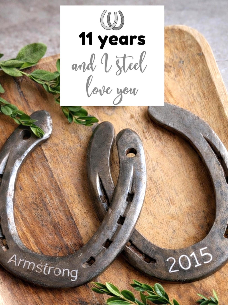 Engraved Horseshoe Gift: 11th Steel Anniversary, Lucky Keepsake ANNIVERSARY