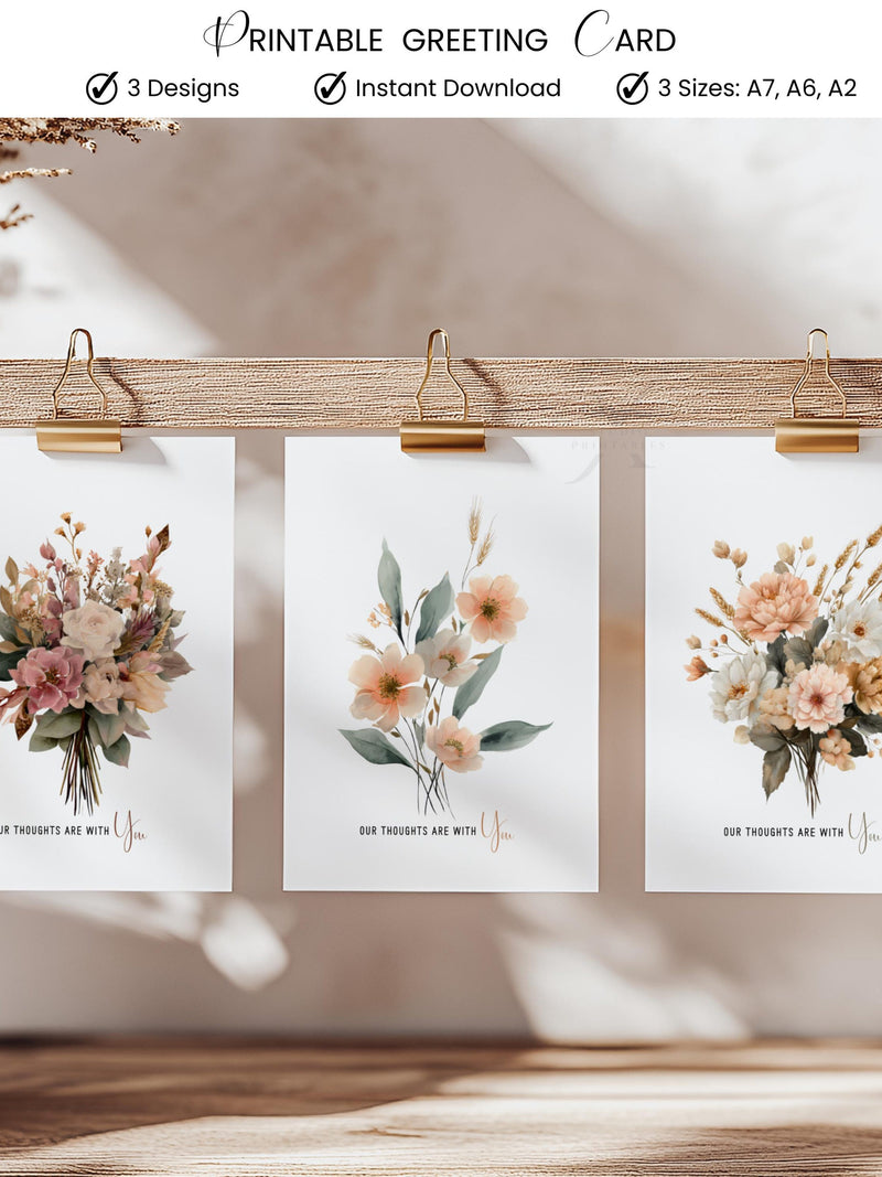 Floral Sympathy Card Set Printable Condolence Cards (Digital Download, PDF) sympathy flower