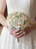 Ivory & Gold Bridal Bouquet, Handmade Pearl Wedding Flowers Bouquet