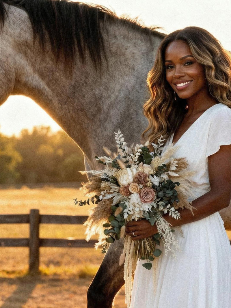 Cascading Bridal Bouquet by DecorFlowerBar of Dried Flowers, Western Style Wedding, Floral Arragentments and Accessories Bouquet