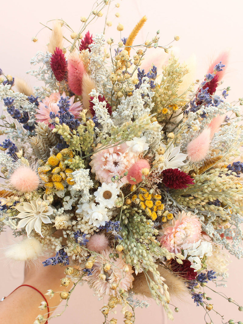 Peach & Lavender Dried Flower Bouquet: Boho Wildflower Arrangement Bouquet