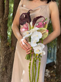 Mauve pink Mulberry White burgundy Green Cascading Bridal Wedding Bouquet: anthurium, amaranthus, orchid, calla lily silk flowers Bouquet
