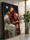 Romantic Knight Lady Canvas Art, Medieval Moonlit Love Scene, Historical Painting Home Decoration Love Romance Flower