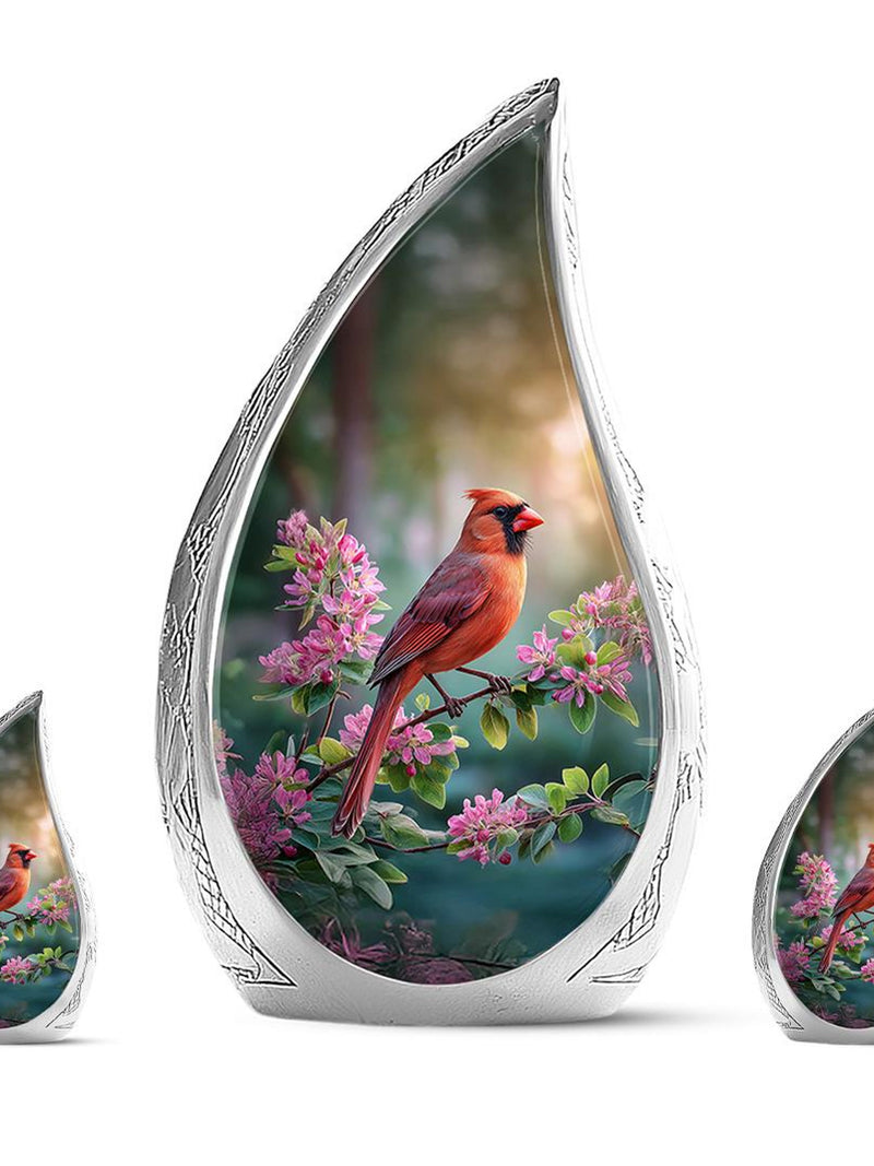 Northern Red Cardinal Cremation Urn, Custom Memorial Urn, Personalized Urn, Sympathy Gift, Engraved Urn for Funeral, Pink Flower Urn sympathy flower