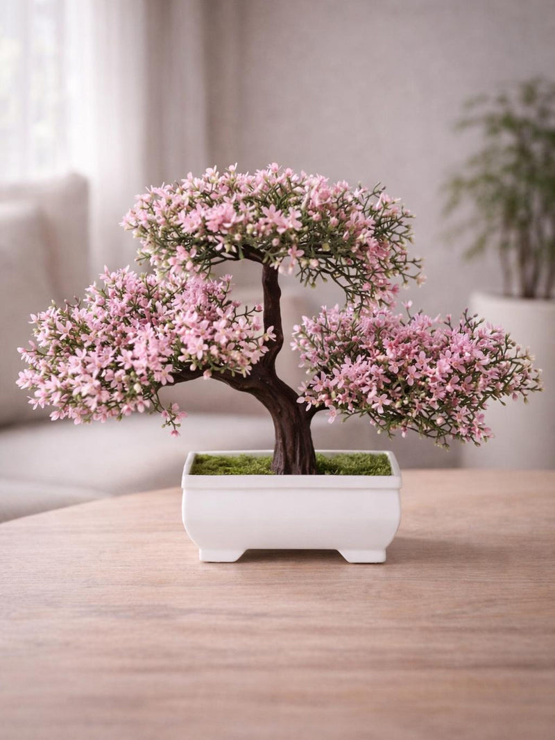 Artificial Mini Bonsai Tree in Pot - Realistic Fake Potted Plant - Small Faux Greenery for Home Office, Shelf, Table & Garden Decor faux plants