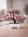 Artificial Mini Bonsai Tree in Pot - Realistic Fake Potted Plant - Small Faux Greenery for Home Office, Shelf, Table & Garden Decor faux plants