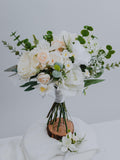 White and Ivory Bridal Bouquet, Greenery Wedding Bouquet, Elegant Artificial Wedding Flowers Bouquet