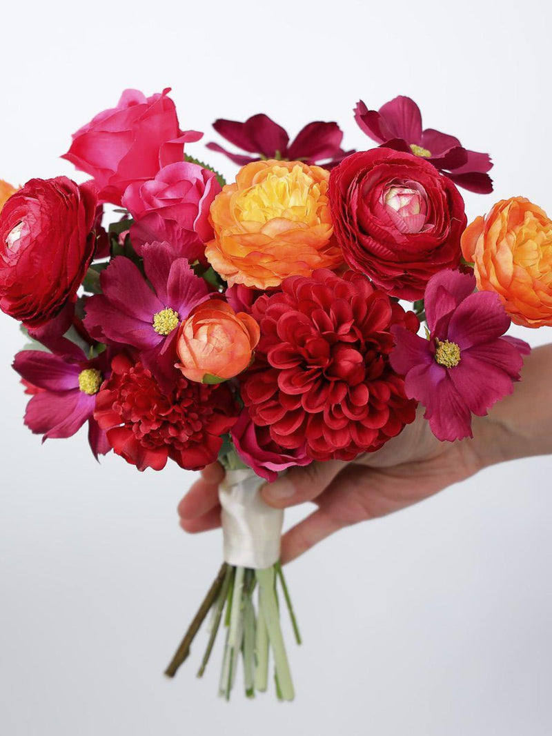 Moody Burgundy Bridal Bouquet: Silk Roses & Wildflowers Bouquet