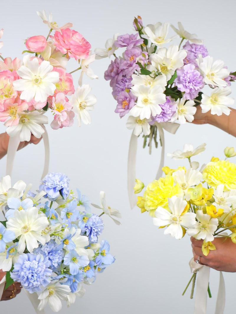 Pastel Monocolour Wildflower Bridesmaid Bouquet, Pastel Faux Wedding Flowers (Pink, Lilac, Blue and Yellow), White Pastel Artificial Blooms wedding flower