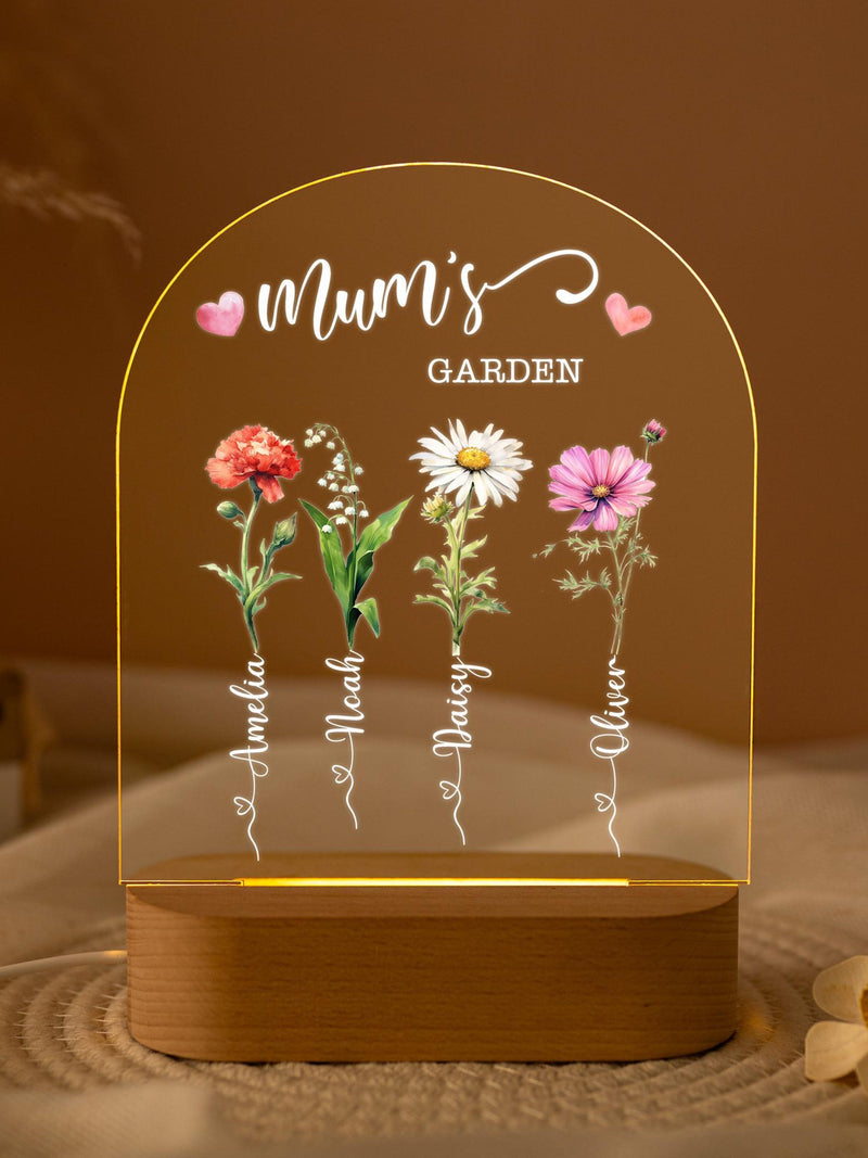 Mum's Garden Night Light, Custom Birth Month Flower With Kids Names Night Light, Gifts for Mom, Family Birth Flower Gifts, Mother's Day Gift birthday flower