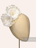 White Silk 'Fiona' Double Rose Millinery Fascinator Flower Hat Mount silk flower
