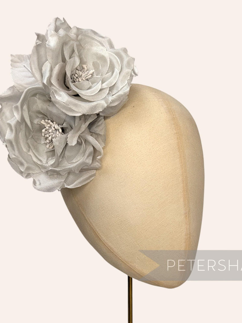 Pale Grey Silk 'Fiona' Double Rose Millinery Fascinator Flower Hat Mount silk flower