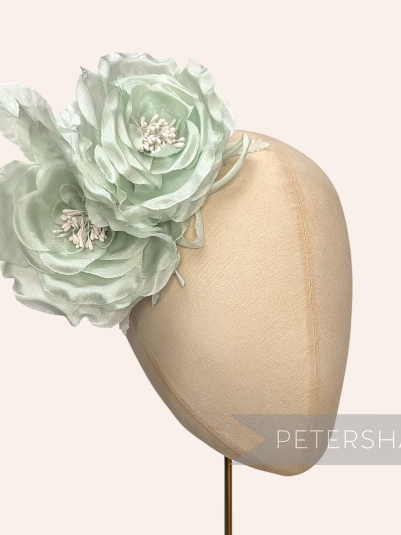 Mint Green Silk 'Fiona' Double Rose Millinery Fascinator Flower Hat Mount silk flower
