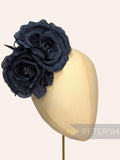 Navy Blue Silk 'Fiona' Double Rose Millinery Fascinator Flower Hat Mount silk flower