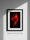 Red Rose Flame Printable Wall Art, Fiery Passionate Floral Print, Flaming Dramatic Dark Digital Download, Romantic Fire Poster Print Love Romance Flower