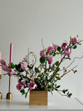 Silk Magnolia Centerpiece: Japanese Minimalist Floral Arrangement in Wood Vase silk flower